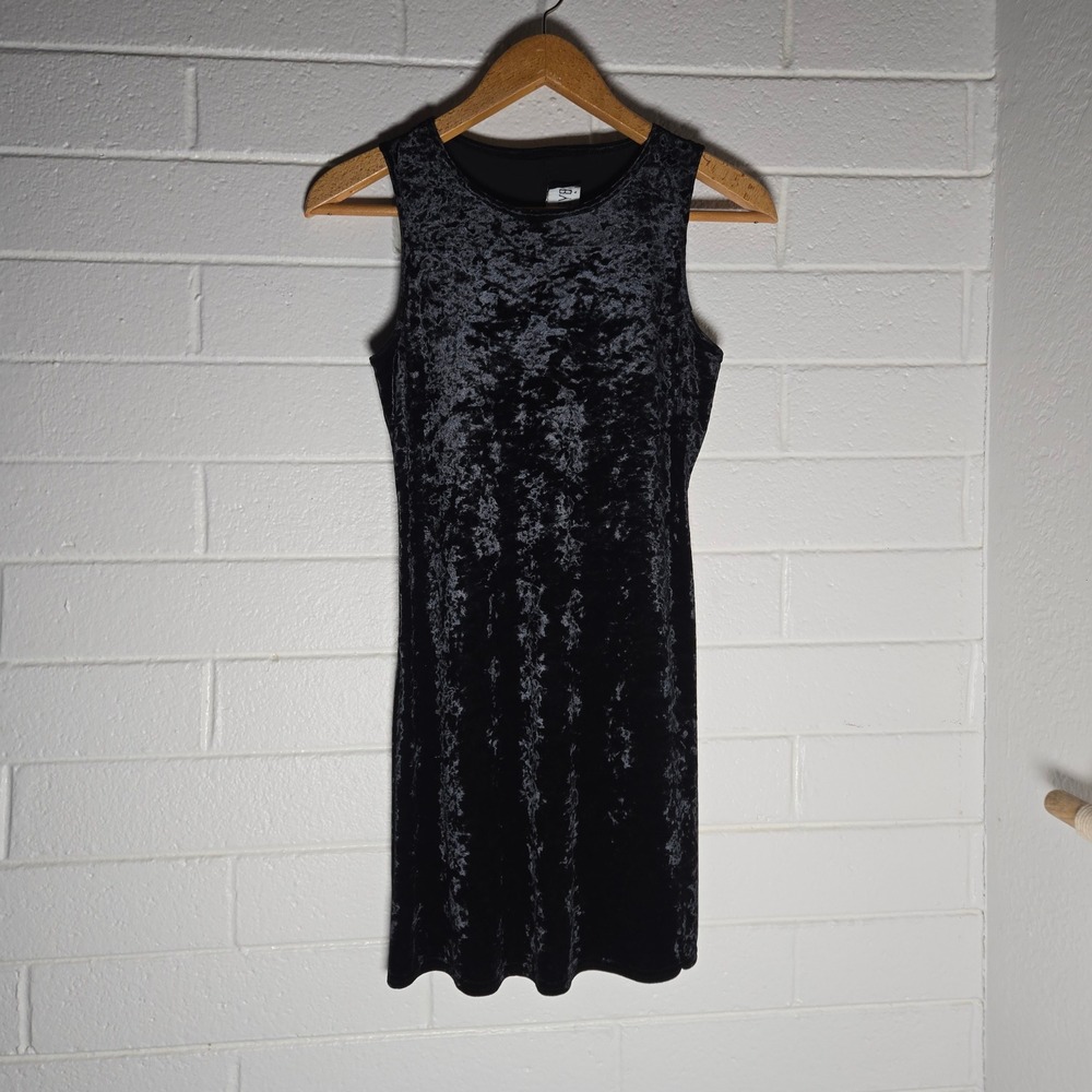Vtg Byer Too! Women Mini Dress Black Crushed Velvet Sleeveless 90s Grunge Goth S